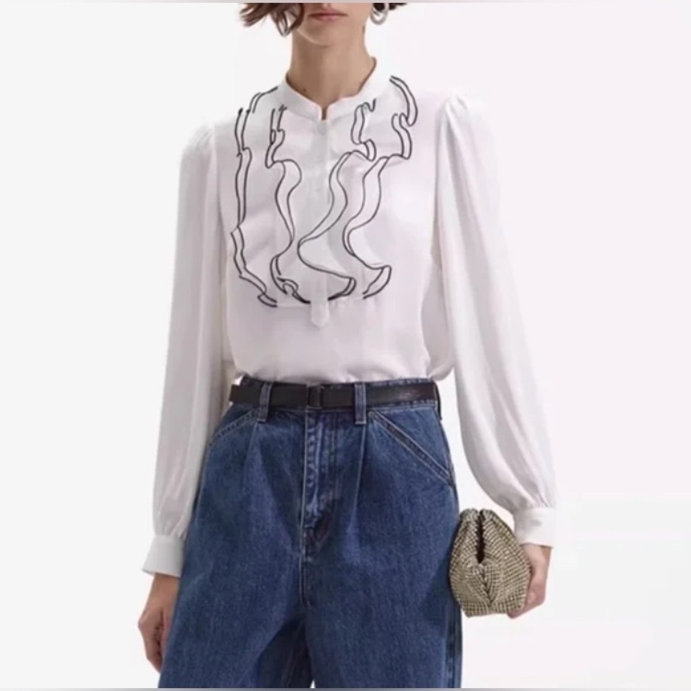 New Self-Portrait Ruffle Collar Chiffon Blouse
